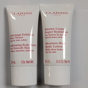 (3/30$) Duo Clarins Body Scrub And Body Lotion - Travel Size